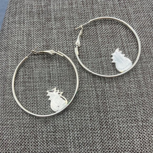 Hoop Pierced Earrings Silver Pineapple Lg Green Yellow Enamel Iridescent Sparkle - Picture 2 of 4